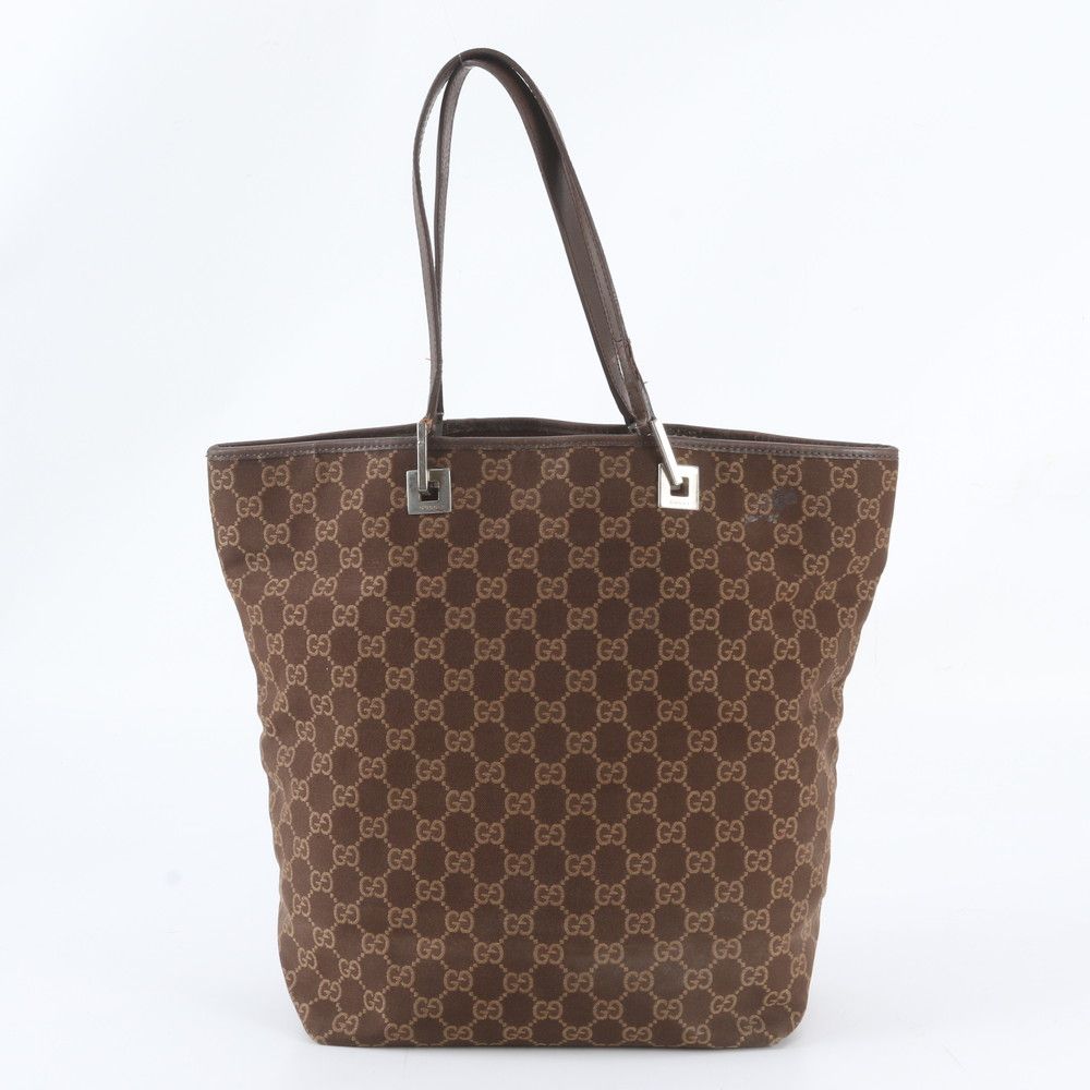 Gucci GG Canvas 002 Leather Tote Shoulder Hand Brown