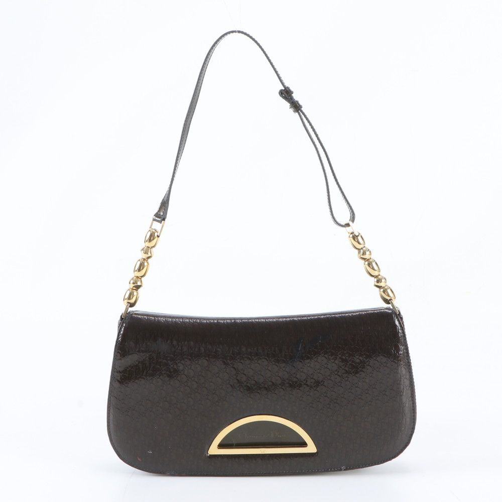 Dior Maris Pearl Trotter Embossed Leather Shoulder Bag Brown