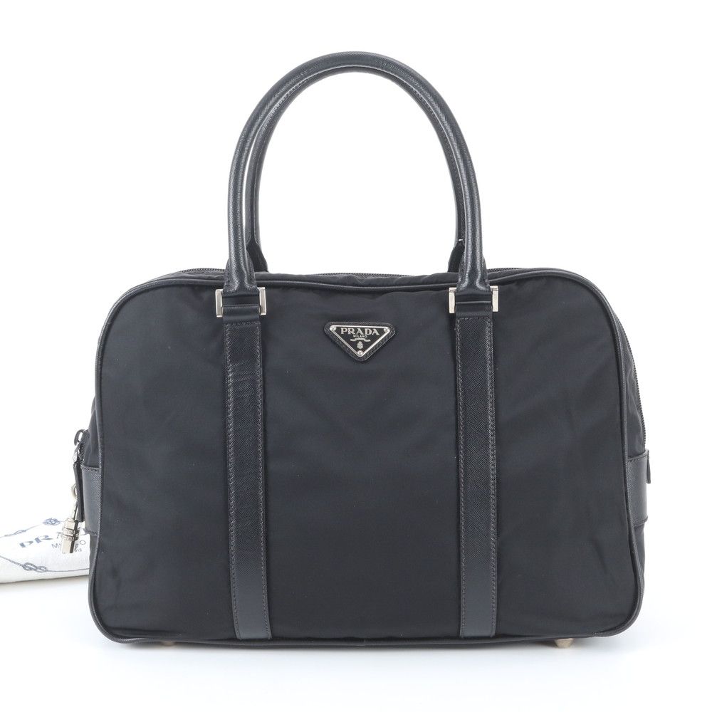 Prada Tessuto Nylon Saffiano Leather Business Tote Black