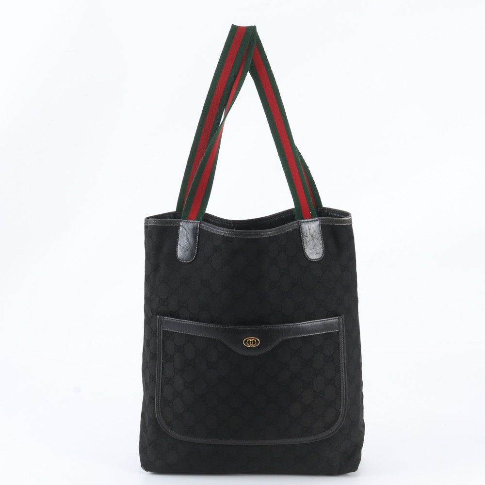 Gucci GG Canvas Sherry Line Leather Tote Shoulder Black