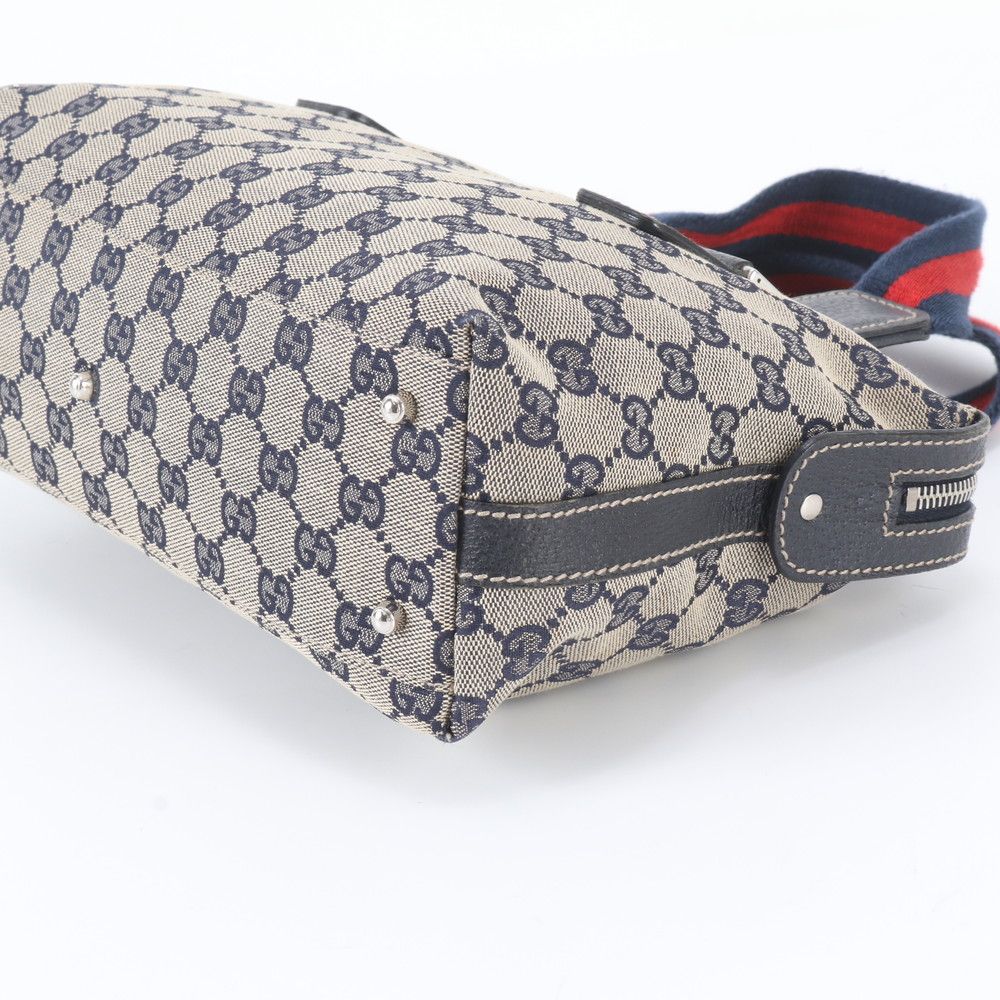 Gucci GG Canvas Sherry Line Leather Tote Shoulder Hand Navy — view 4