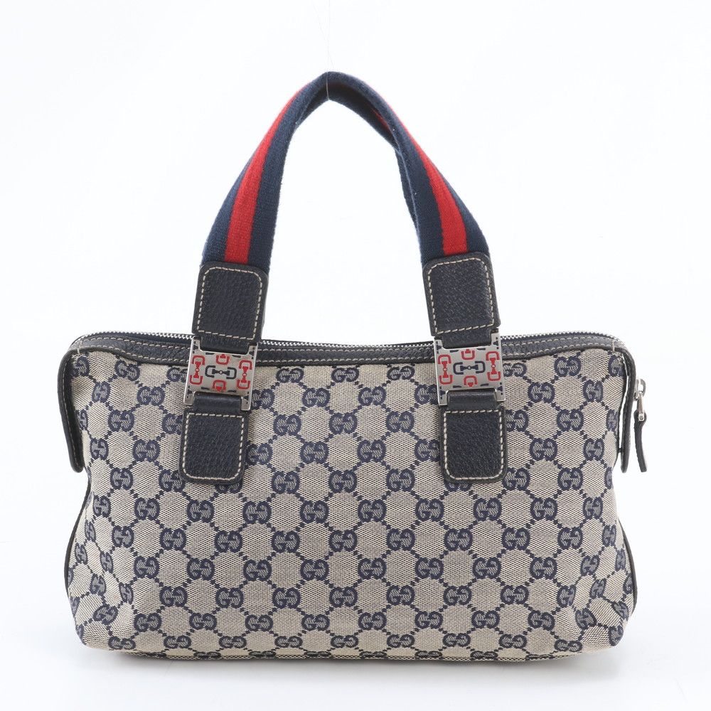 Gucci GG Canvas Sherry Line Leather Tote Shoulder Hand Navy — view 3