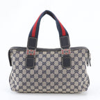Gucci GG Canvas Sherry Line Leather Tote Shoulder Hand Navy — view 3