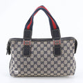 Gucci GG Canvas Sherry Line Leather Tote Shoulder Hand Navy