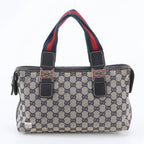 Gucci GG Canvas Sherry Line Leather Tote Shoulder Hand Navy