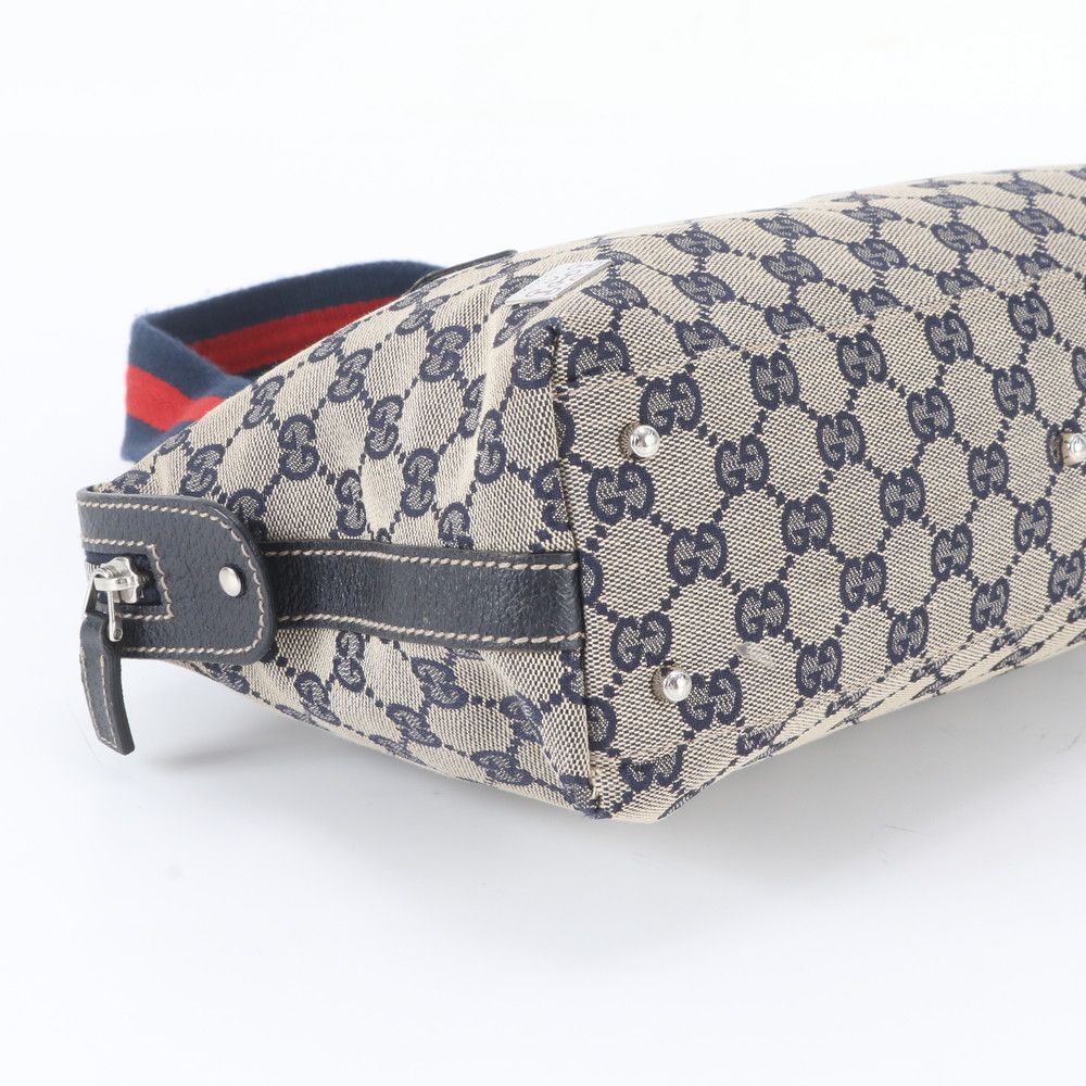Gucci GG Canvas Sherry Line Leather Tote Shoulder Hand Navy — view 5