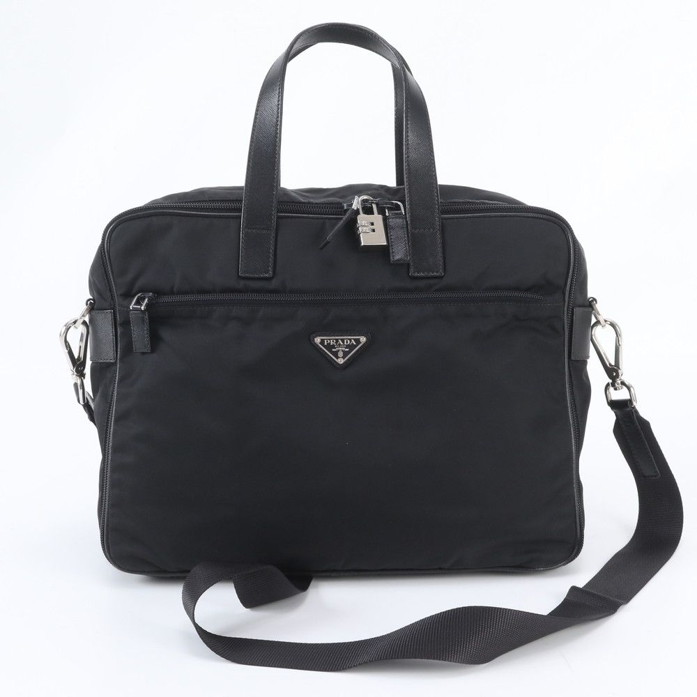Prada Tessuto Nylon Leather 2-Way Business Crossbody Document Tote Shoulder