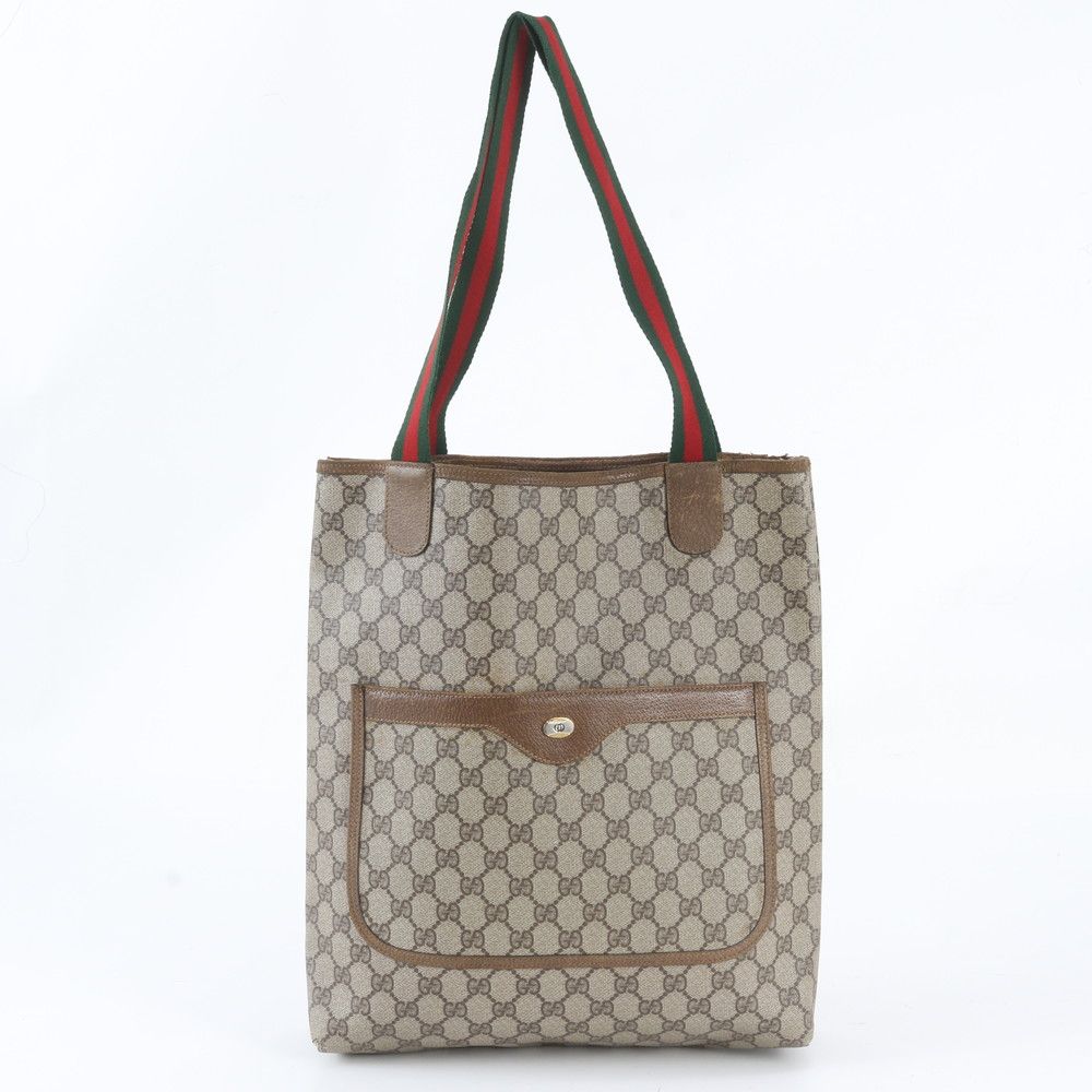 Gucci Vintage Sherry Line GG Split-m Leather Tote Shoulder