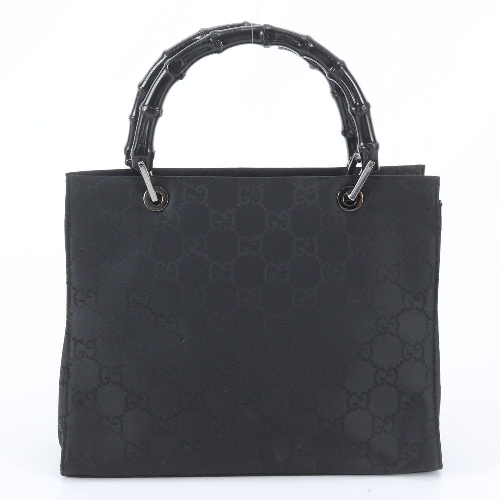 Gucci Bamboo GG Nylon Leather Tote Shoulder Hand Black