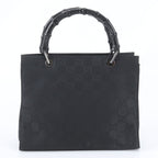 Gucci Bamboo GG Nylon Leather Tote Shoulder Hand Black