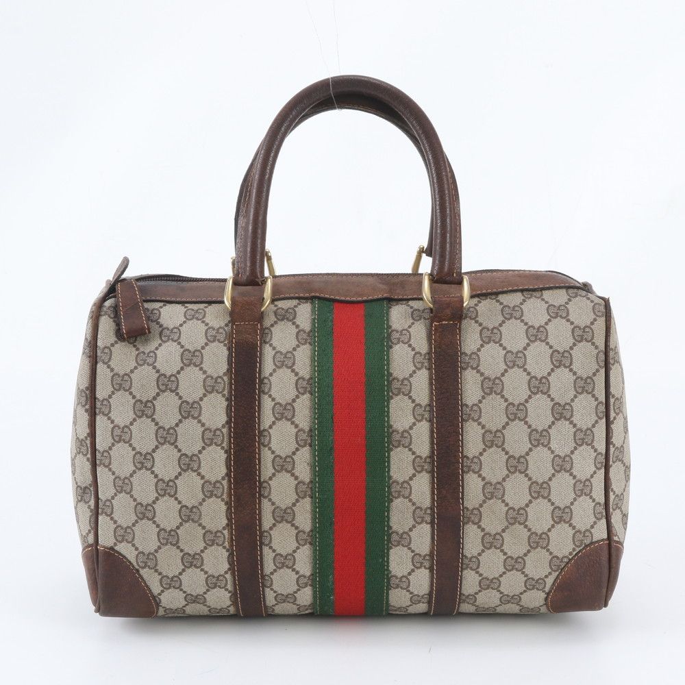 Gucci Vintage O'ludo GG Springs M Sherry Line Leather Handbag Tote