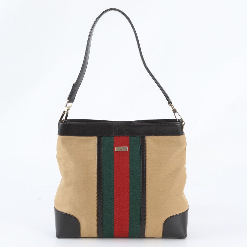 Gucci Sherry Line 001 Leather Canvas Shoulder Bag Handle