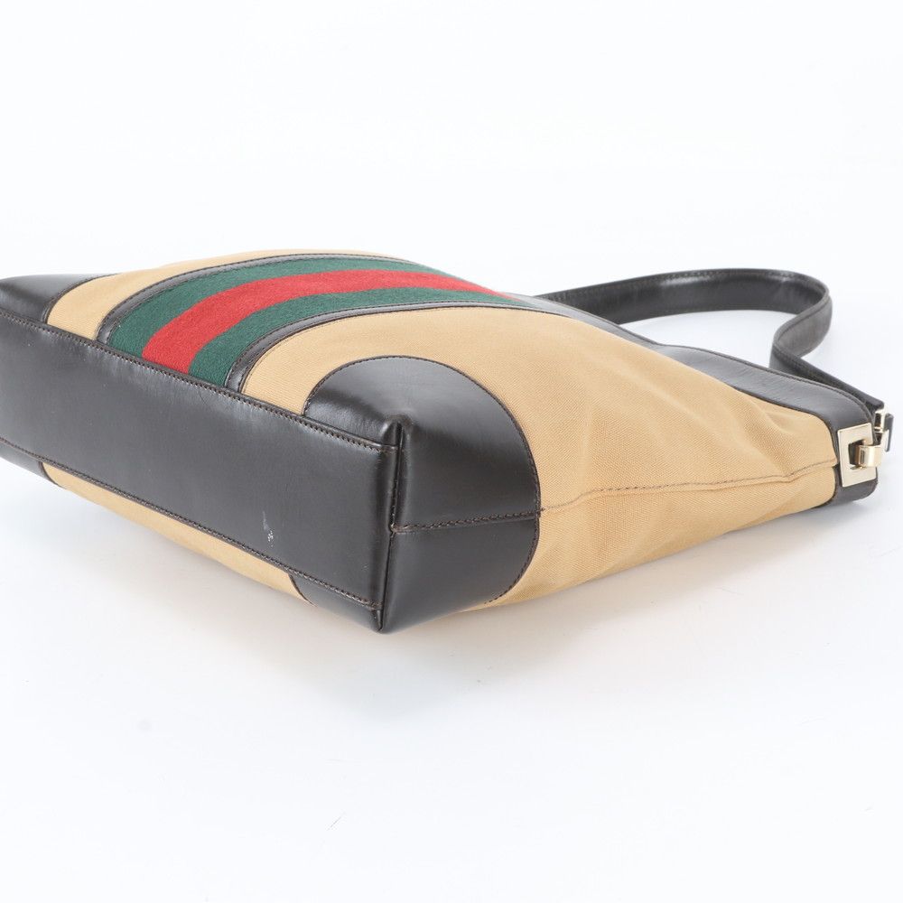 Gucci Sherry Line 001 Leather Canvas Shoulder Bag Handle — view 4