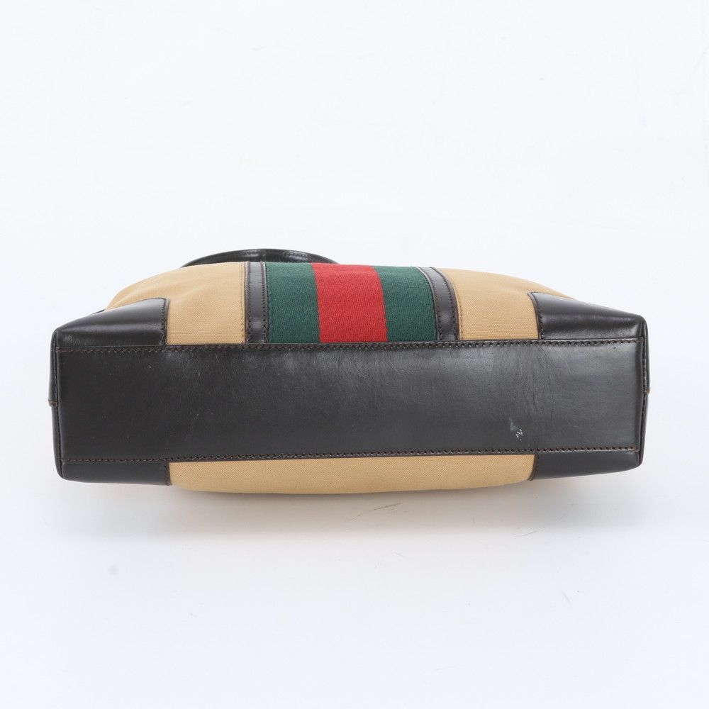 Gucci Sherry Line 001 Leather Canvas Shoulder Bag Handle — view 6