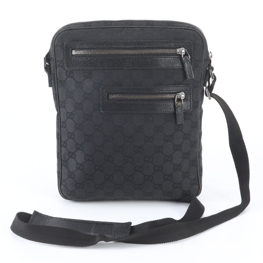 Gucci GG Canvas Leather Shoulder Bag Crossbody Messenger Black