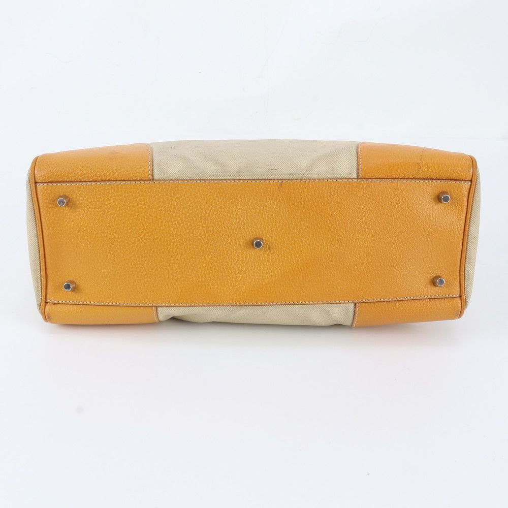 Prada Triangle Logo Leather Canvas Tote Shoulder Handle — view 5