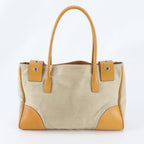 Prada Triangle Logo Leather Canvas Tote Shoulder Handle — view 3
