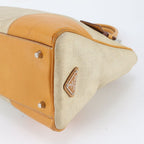 Prada Triangle Logo Leather Canvas Tote Shoulder Handle — view 4