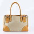 Prada Triangle Logo Leather Canvas Tote Shoulder Handle