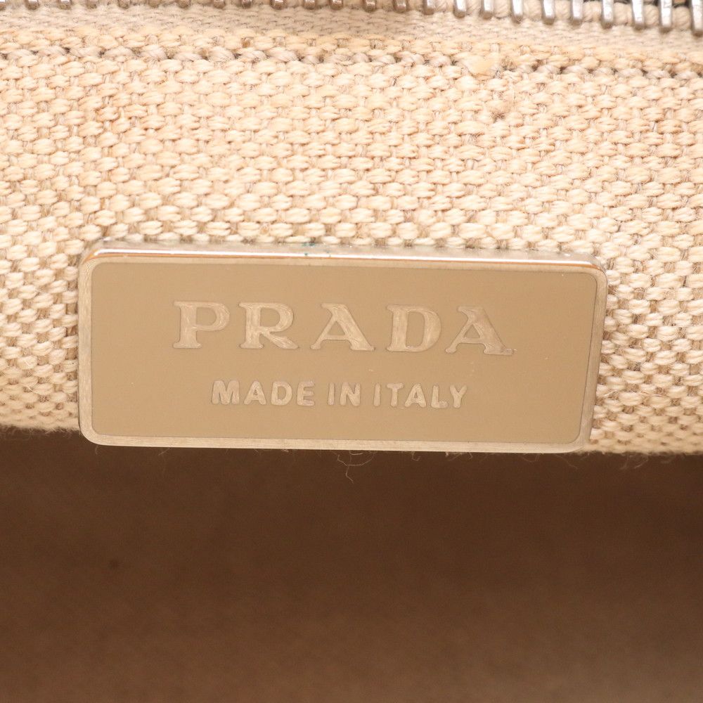Prada Triangle Logo Leather Canvas Tote Shoulder Handle — view 8