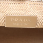 Prada Triangle Logo Leather Canvas Tote Shoulder Handle — view 8