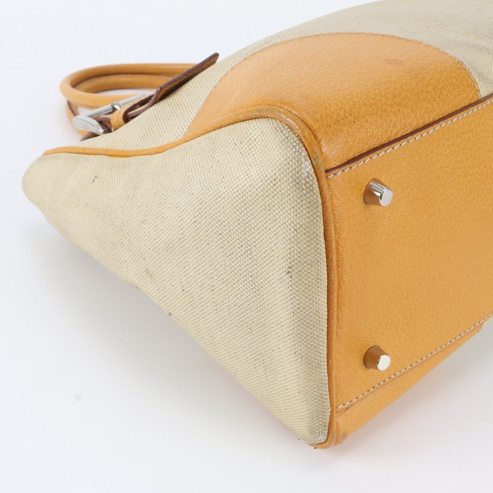 Prada Triangle Logo Leather Canvas Tote Shoulder Handle — view 6