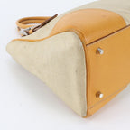 Prada Triangle Logo Leather Canvas Tote Shoulder Handle — view 6