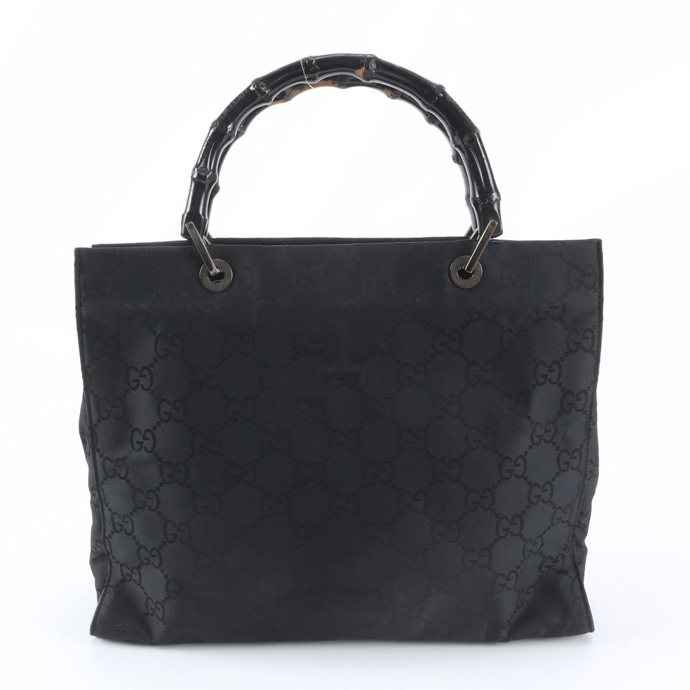 Gucci Bamboo GG Nylon 002 Handbag Tote Leather Black