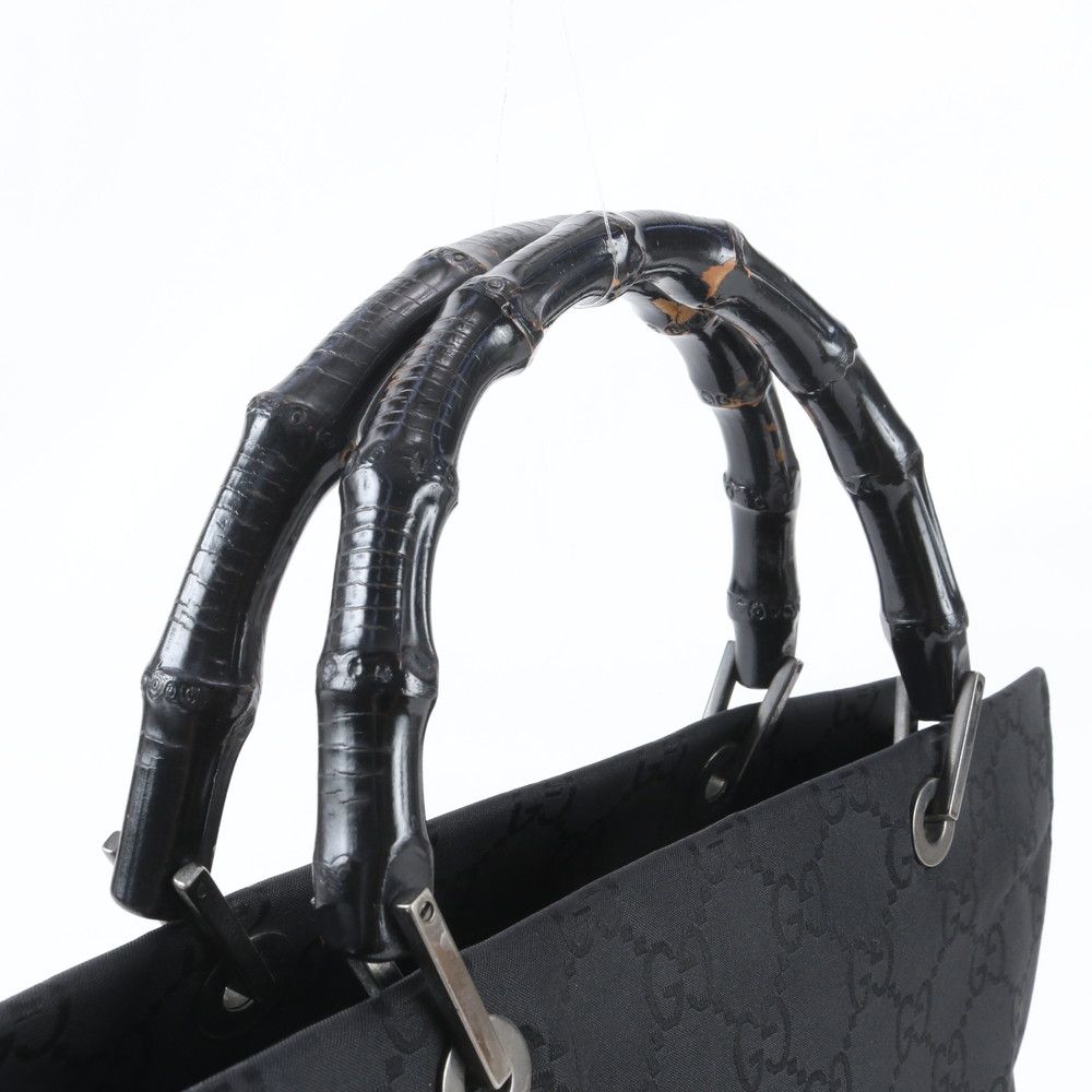 Gucci Bamboo GG Nylon 002 Handbag Tote Leather Black — view 2