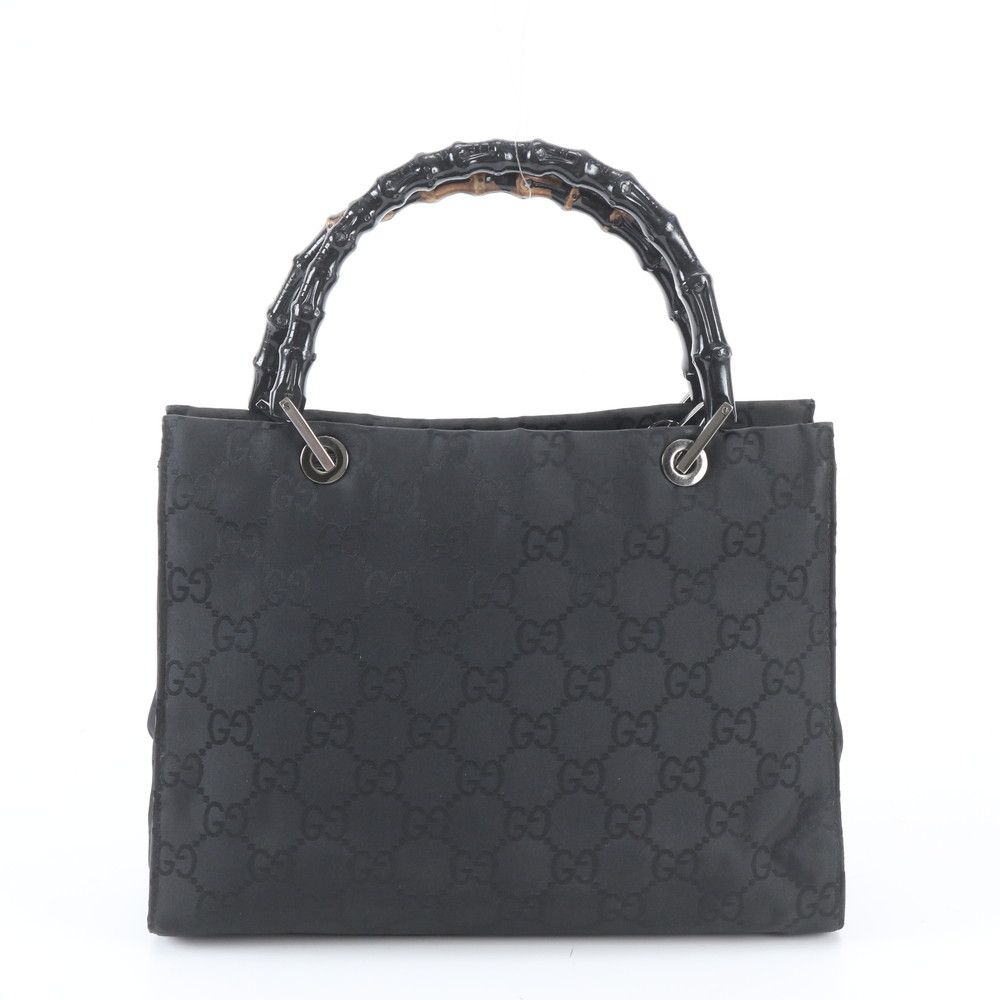Gucci Bamboo GG Nylon Leather Tote Shoulder Hand Black