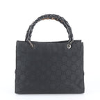 Gucci Bamboo GG Nylon Leather Tote Shoulder Hand Black
