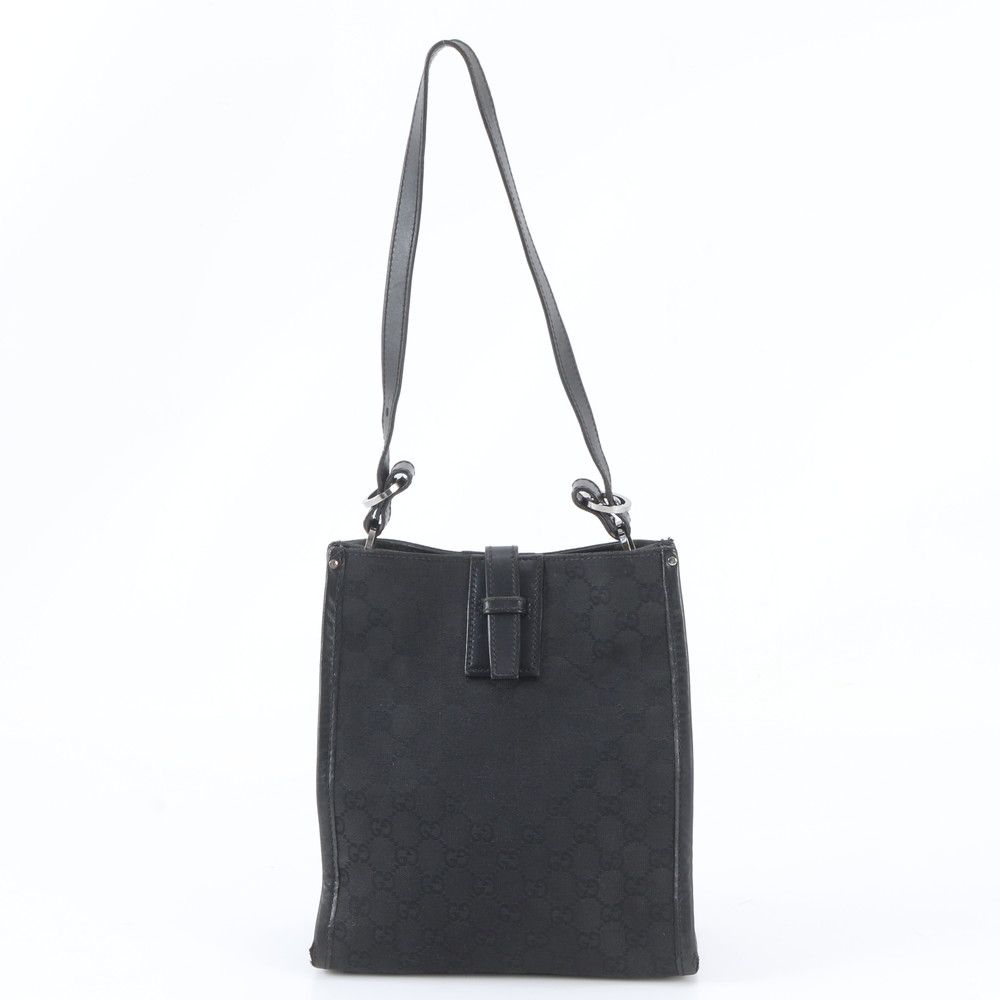 Gucci GG Canvas Leather Shoulder Bag Hand Black