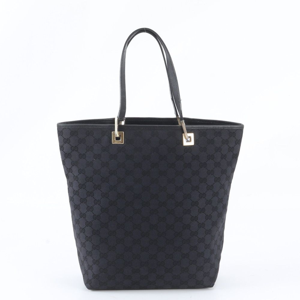 Gucci GG Canvas Leather Tote Shoulder Hand Black