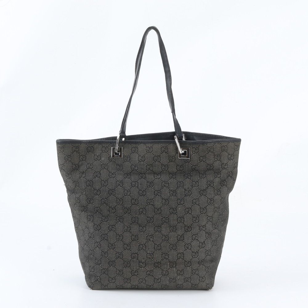 Gucci GG Canvas Leather Tote Shoulder Hand Black
