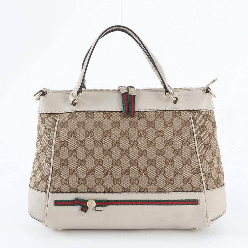 Gucci GG Canvas Mayfair Ribbon Leather Tote Shoulder Hand