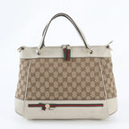 Gucci GG Canvas Mayfair Ribbon Leather Tote Shoulder Hand