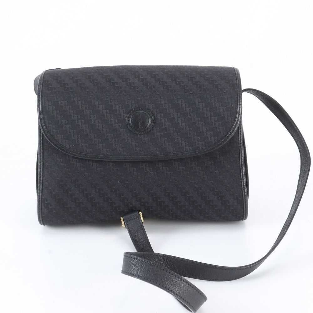 Gucci Vintage Leather Canvas Shoulder Bag Crossbody Black