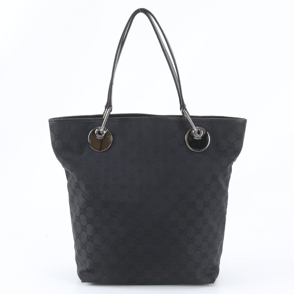 Gucci GG Canvas Leather Tote Shoulder Hand Black