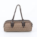 Fendi Zucchino Canvas Leather Handbag Tote Brown