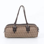 Fendi Zucchino Canvas Leather Handbag Tote Brown