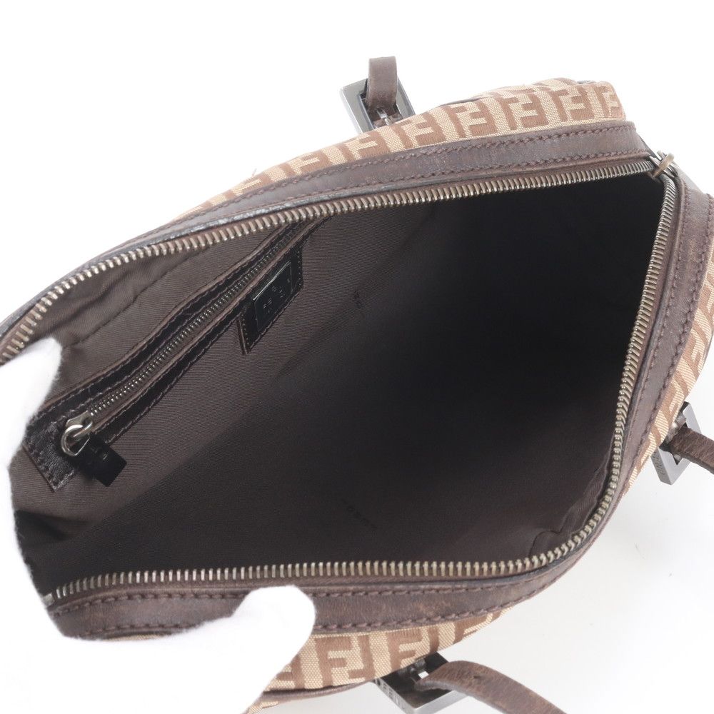 Fendi Zucchino Canvas Leather Handbag Tote Brown — view 7