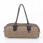 Fendi Zucchino Canvas Leather Handbag Tote Brown — view 3
