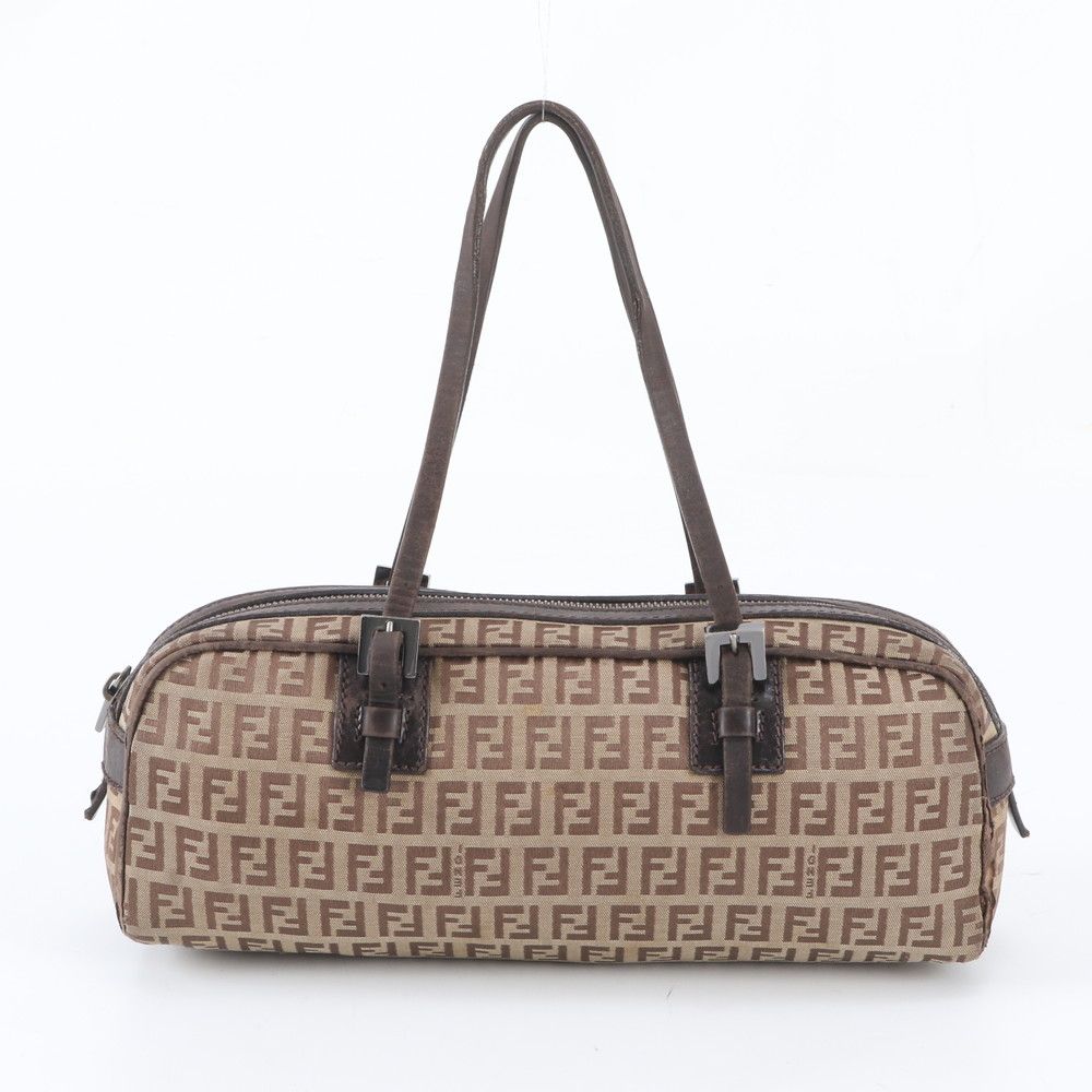 Fendi Zucchino Canvas Leather Handbag Tote Brown — view 3