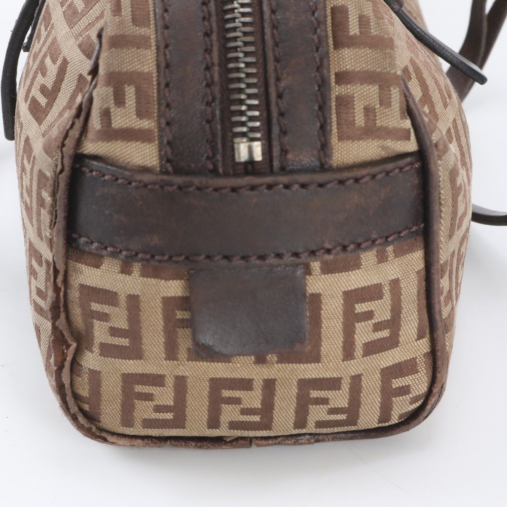 Fendi Zucchino Canvas Leather Handbag Tote Brown — view 9