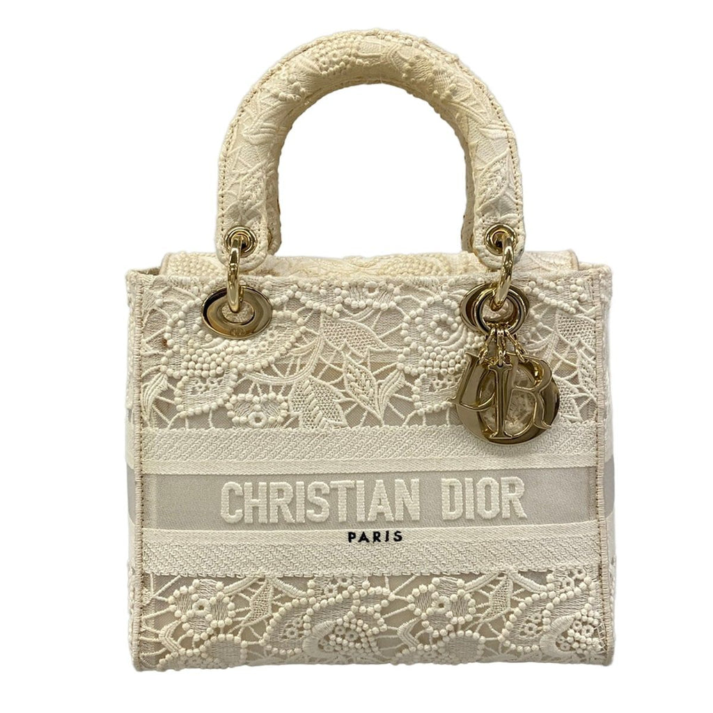 Dior Handbag Light Bag White Lace Flower Embroidery Gold