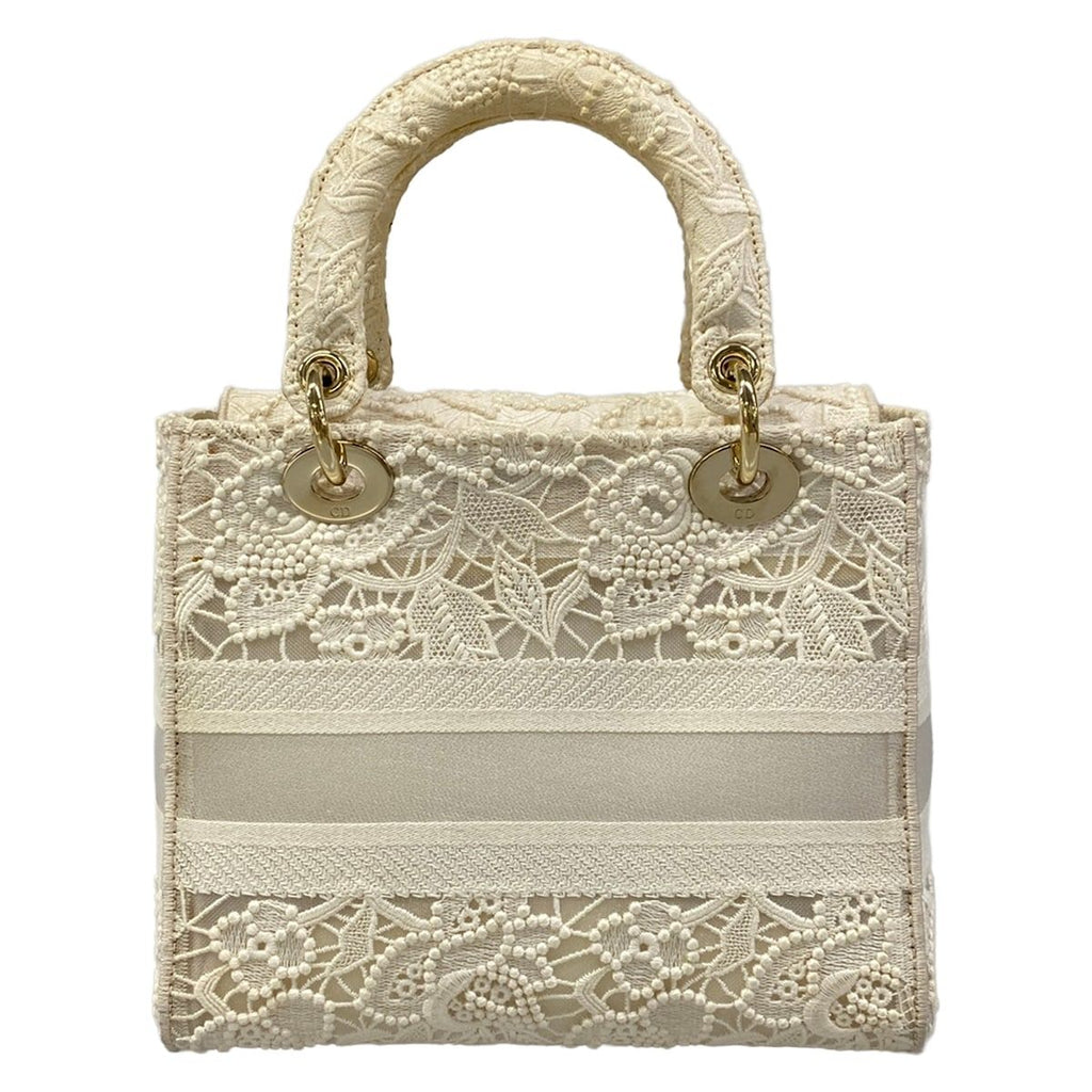 Dior Handbag Light Bag White Lace Flower Embroidery Gold — view 3