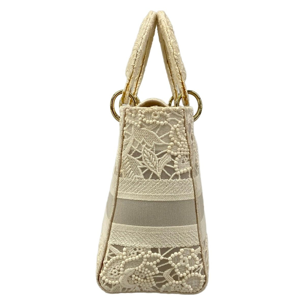 Dior Handbag Light Bag White Lace Flower Embroidery Gold — view 2