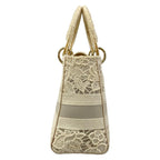 Dior Handbag Light Bag White Lace Flower Embroidery Gold — view 2