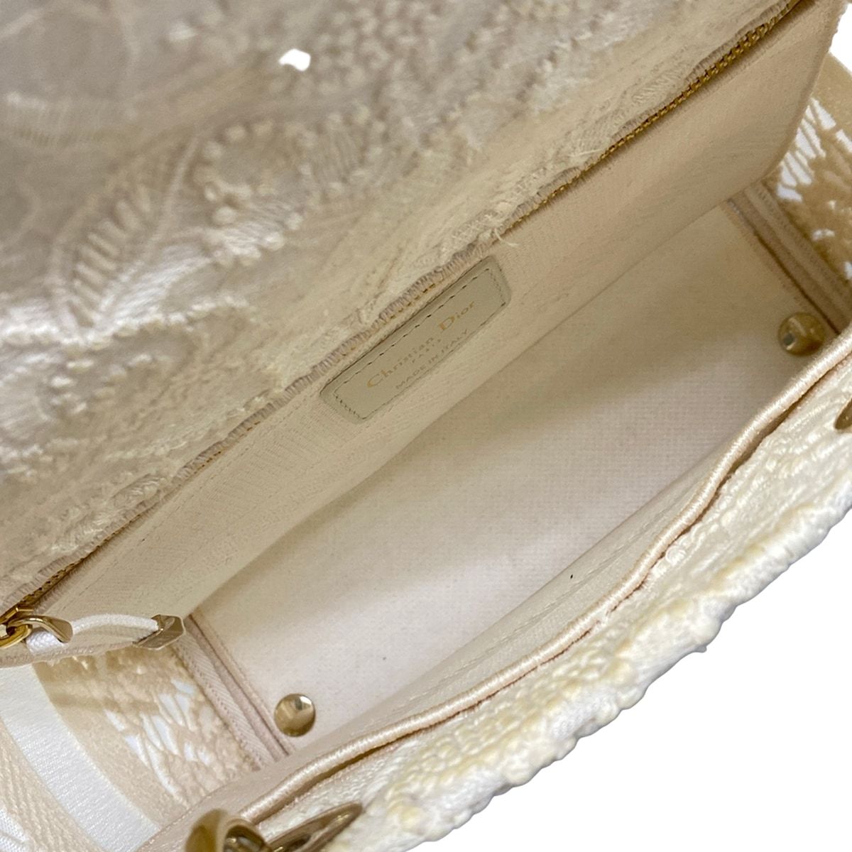 Dior Handbag Light Bag White Lace Flower Embroidery Gold — view 7