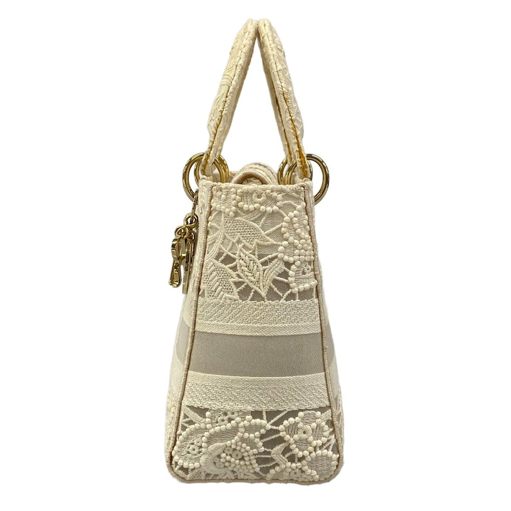 Dior Handbag Light Bag White Lace Flower Embroidery Gold — view 4